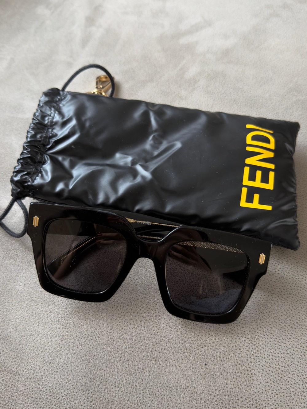 Fendi Black Sunglasses with Yellow Logo Pouch